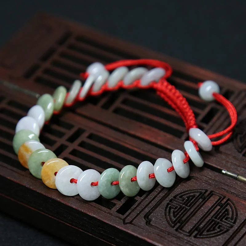 Mocoer Round Jade Lucky Red String Weave Bracelet - Mocoer