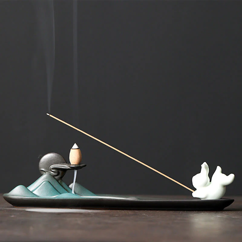 Mocoer Moon Rabbit PiXiu Mountain Healing Ceramic Stick Incense Burner Decoration - Mocoer