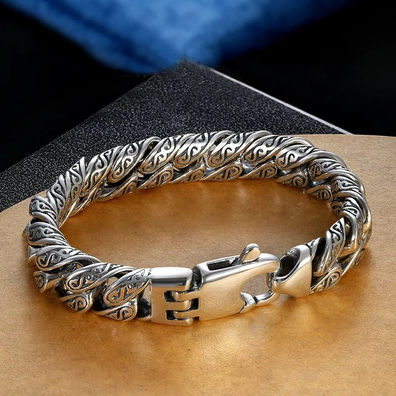 Mocoer Vintage Tang Dynasty Flower Design Carved Luck Bracelet - Mocoer
