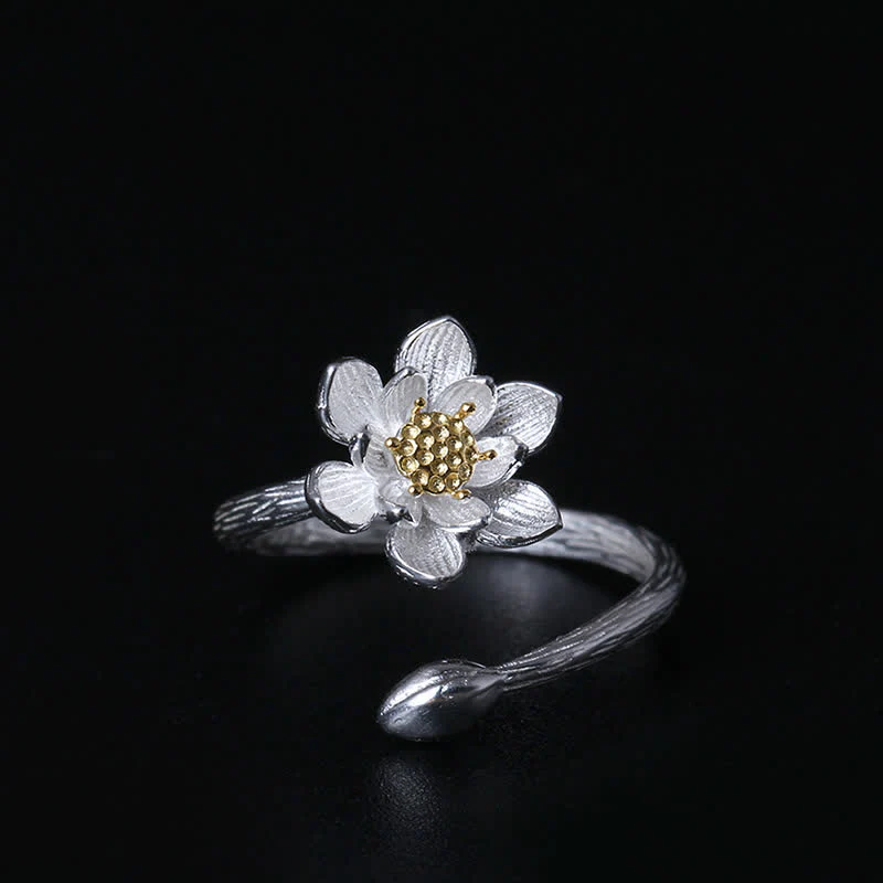 Mocoer 925 Sterling Silver Lotus Flower Blessing Ring - Mocoer