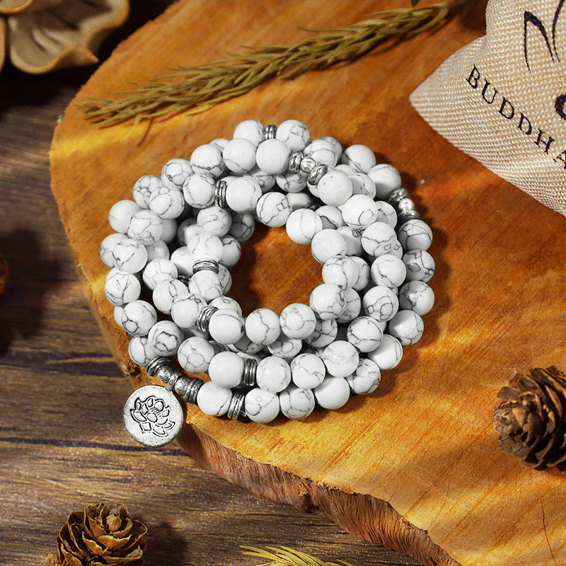 Mocoer White Turquoise Lotus Mala Healing Bracelet - Mocoer