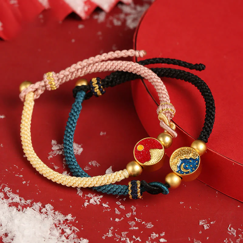 Mocoer Handmade Mountain and Sea Engraved Luck Two-Color String Couple Bracelet - Mocoer
