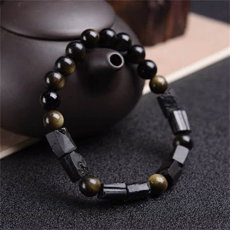 Mocoer Gold Sheen Obsidian Black Tourmaline Wealth Bracelet - Mocoer