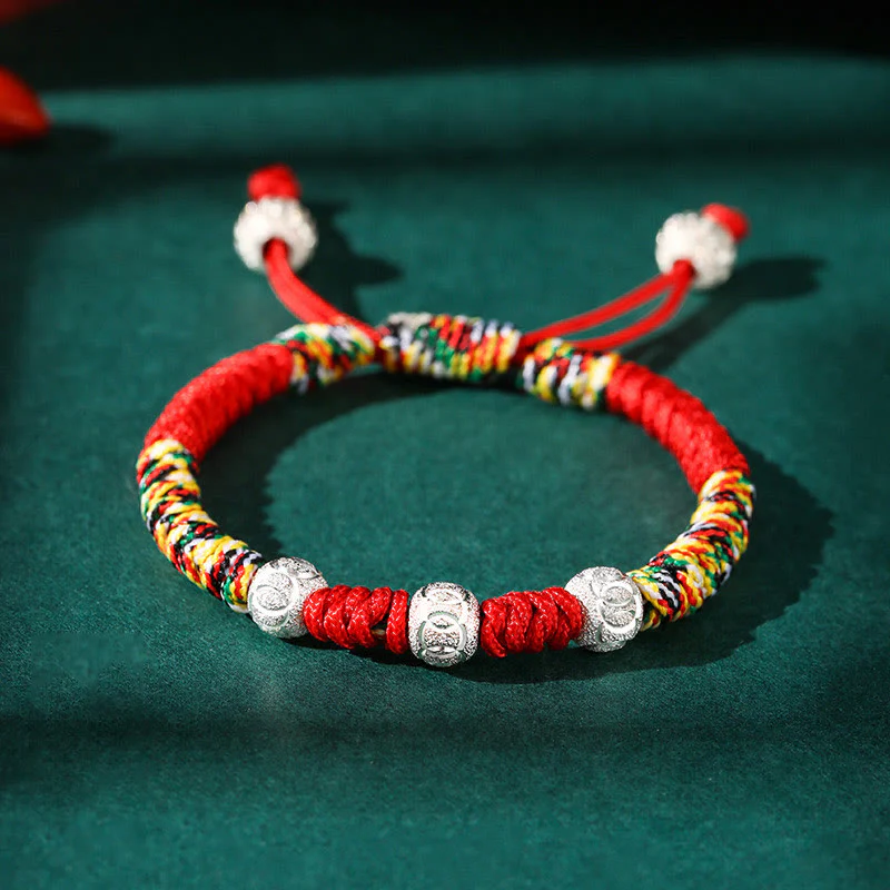Mocoer 925 Sterling Silver King Kong Knot Multicolored Red String Strength Handmade Braided Kids Child Bracelet - Mocoer