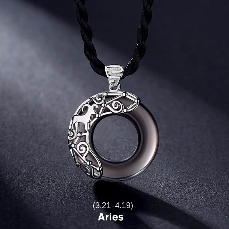 Mocoer 12 Constellations of the Zodiac Ice Obsidian Blessing Round Pendant Necklace - Mocoer