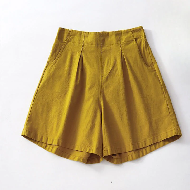 Mocoer Summer Casual Plain Wild Cotton Linen Women's Shorts With Pockets - Mocoer