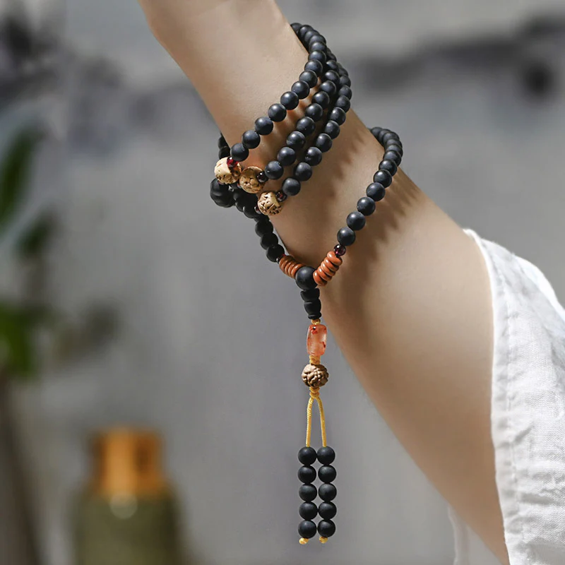 Mocoer Tibetan Mala Cypress Bodhi Seed Red Agate Healing Bracelet - Mocoer