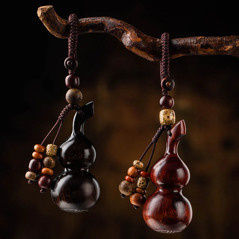 Mocoer Tibetan Ebony Small Leaf Red Sandalwood Gourd Luck Protection Key Chain - Mocoer