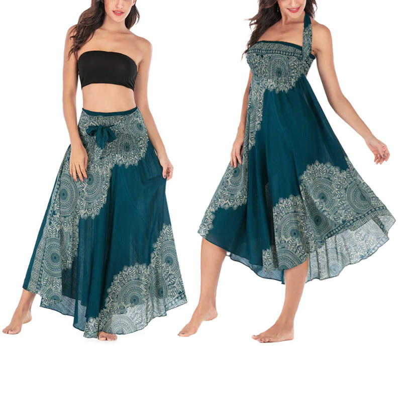 Mocoer Two Style Wear Boho Mandala Flower Beach Skirt Dress - Mocoer