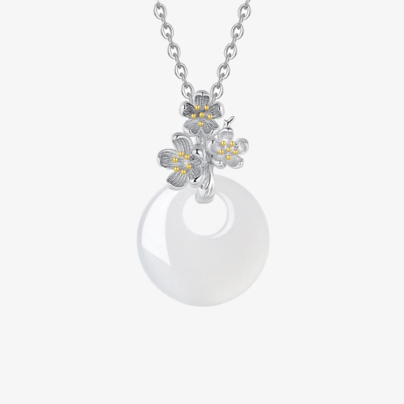 Mocoer 925 Sterling Silver Round Chalcedony Twelve Months Flower Harmony Necklace Pendant - Mocoer