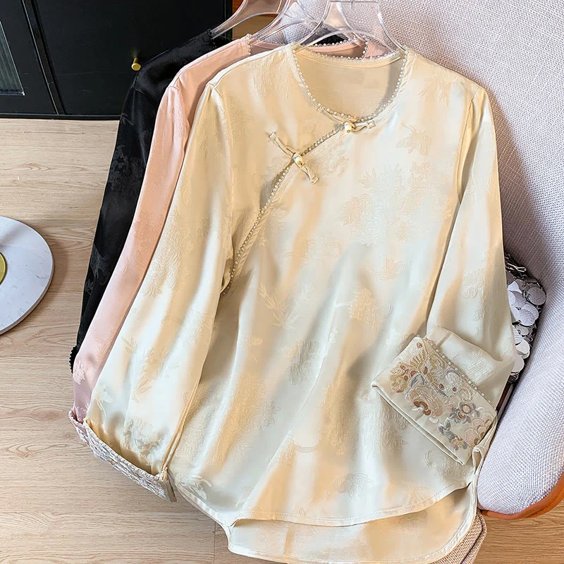 Mocoer Retro Embroidery Design Long Sleeve Women's Shirt - Mocoer