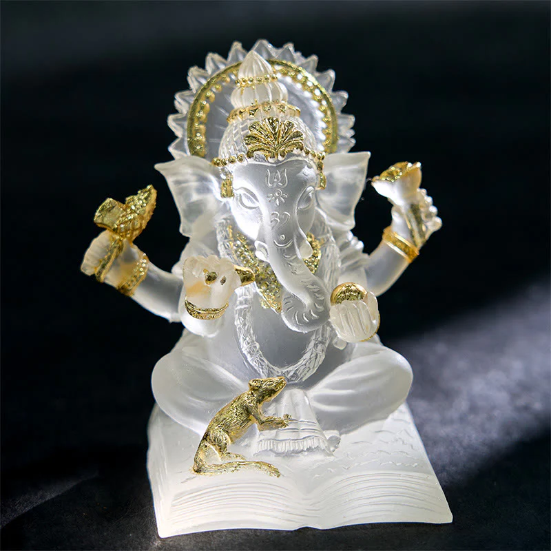 Mocoer Transparent White Ganesh Ganpati Elephant Statue Protection Home Resin Decoration - Mocoer