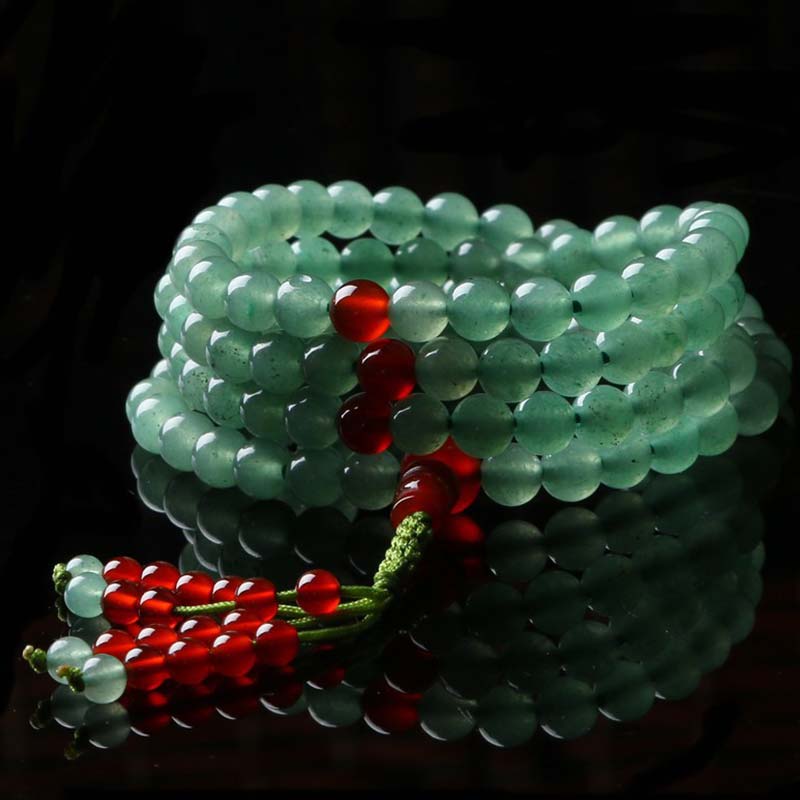 Mocoer 108 Beads Green Aventurine Red Agate Luck Mala Bracelet - Mocoer
