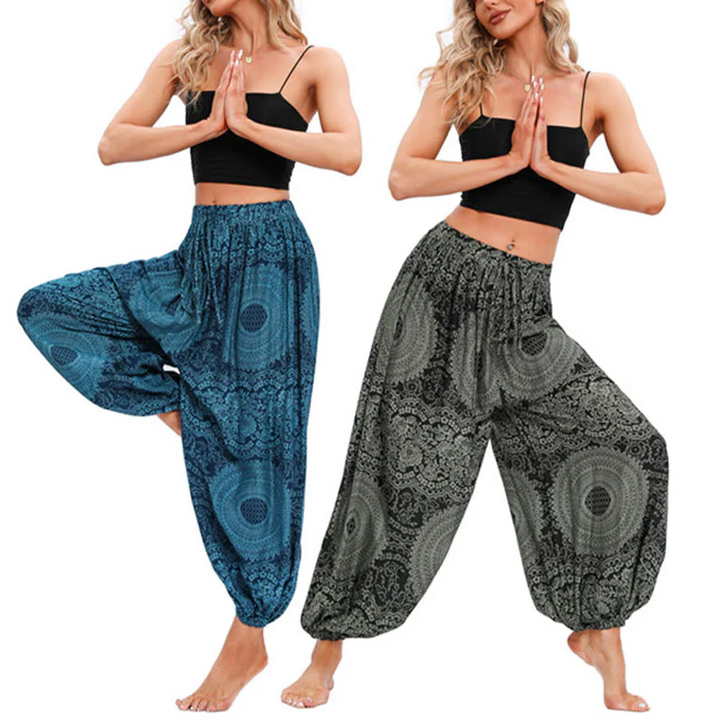 Mocoer Casual Loose Round Rose Pattern Harem Trousers Women's Yoga Pants - Mocoer