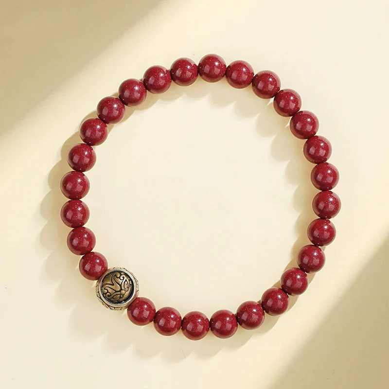 Mocoer 925 Sterling Silver Natural Cinnabar Four Beasts Blessing Bracelet - Mocoer