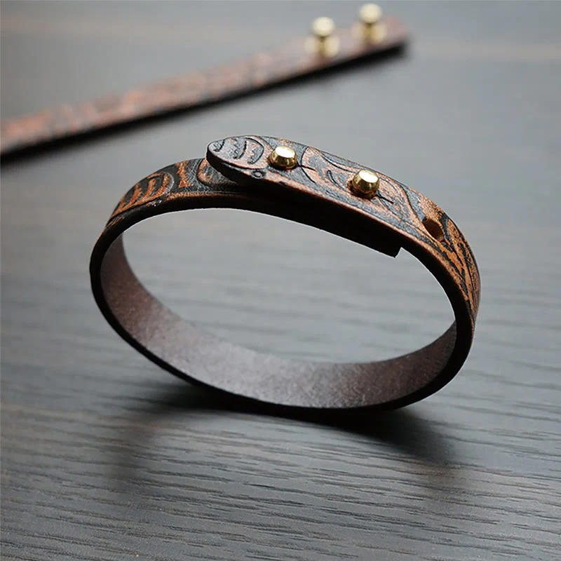 Mocoer Vintage Printed Leather Adjustable Buckle Balance Bracelet - Mocoer