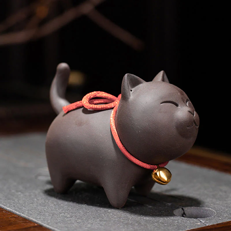 Mocoer Mini Lovely Cat Tea Pet Purple Clay Figurine Desk Decoration - Mocoer
