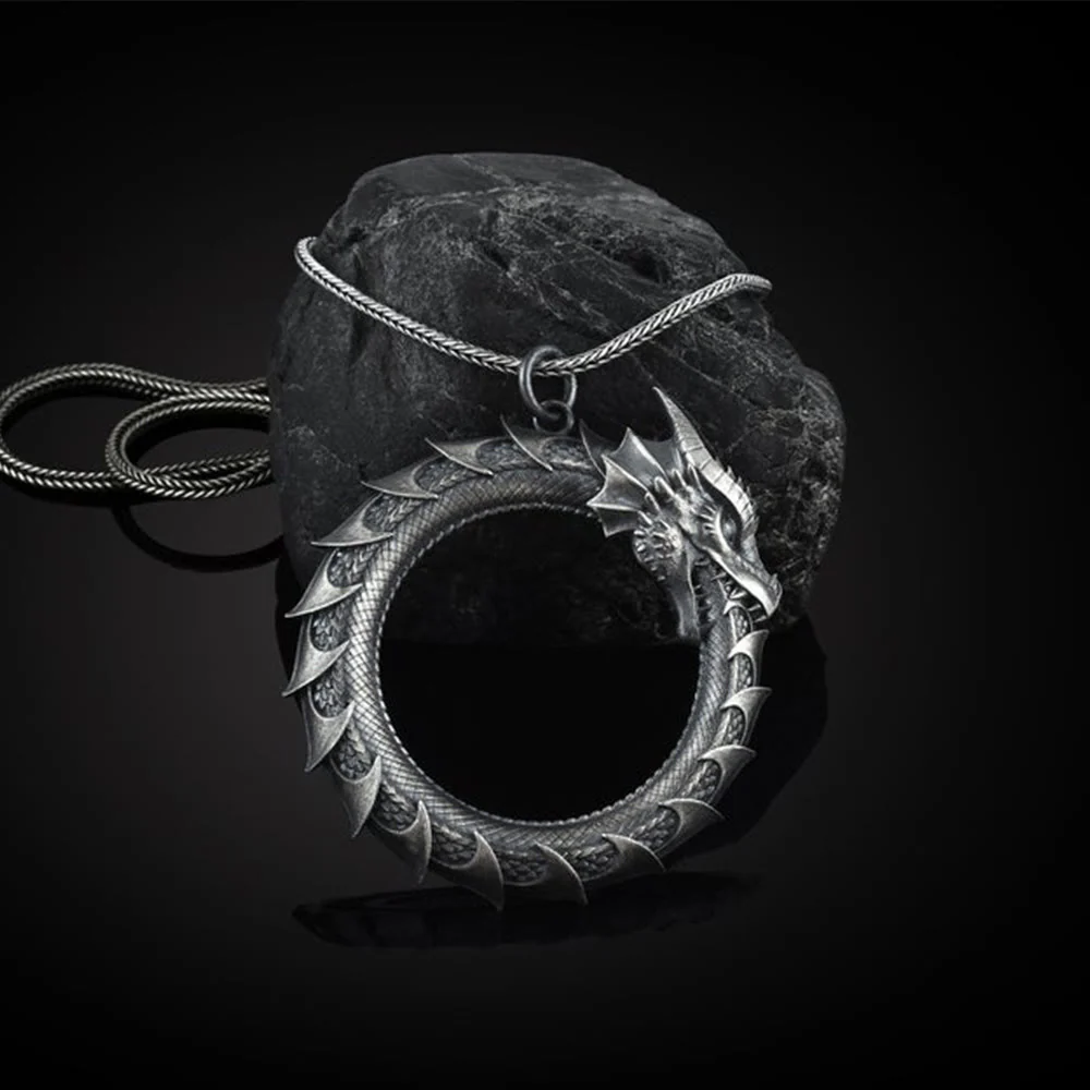 Mocoer Pure Tin Dragon Snake Protection Necklace Pendant - Mocoer