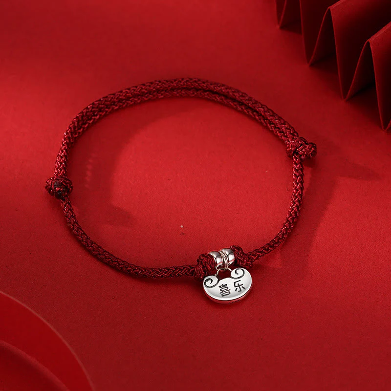 Mocoer Handmade 925 Sterling Silver Peace And Joy Safe Well Wish Lock Strength Braided Rope Bracelet - Mocoer