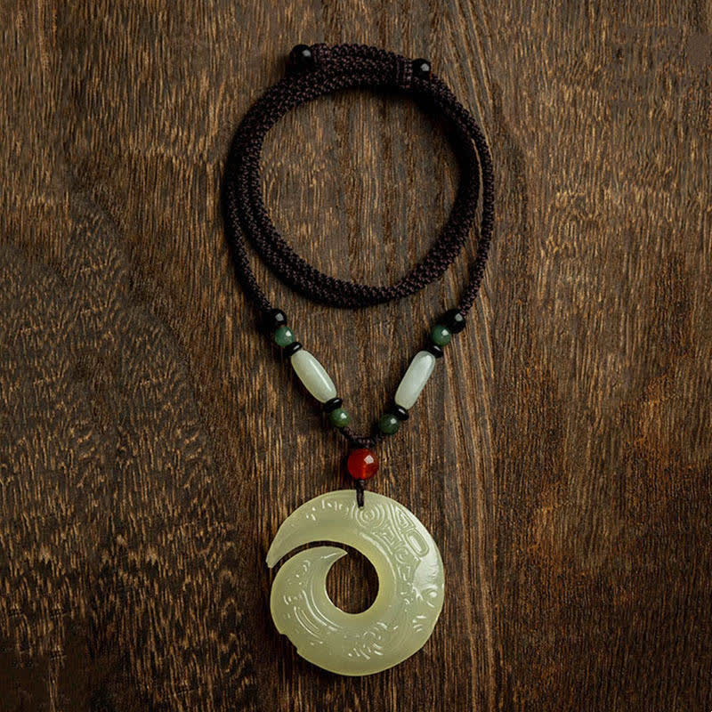 Mocoer Peace Buckle Jade Small Leaf Red Sandalwood Cinnabar Agate Luck Necklace Pendant - Mocoer