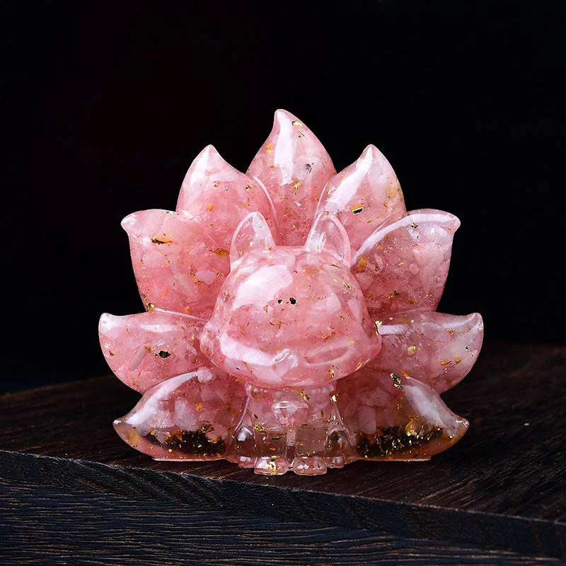 Mocoer Small Various Stone Pink Crystal Citrine Amethyst Nine Tailed Fox Warmth Home Decoration - Mocoer