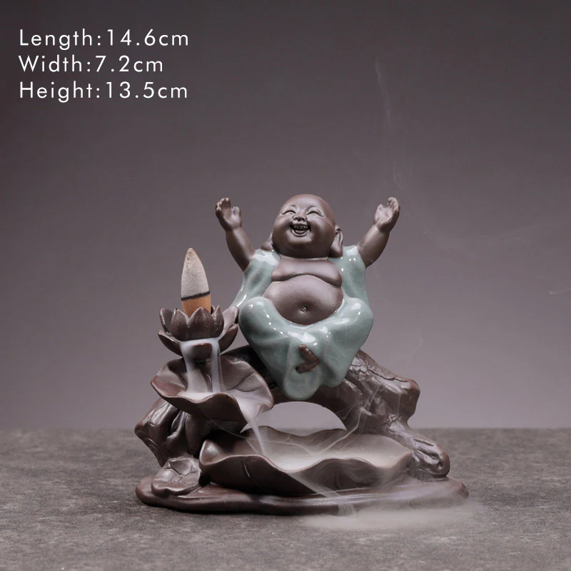 Mocoer Little Monk Ceramic Lotus Blessing Incense Burner Decoration - Mocoer