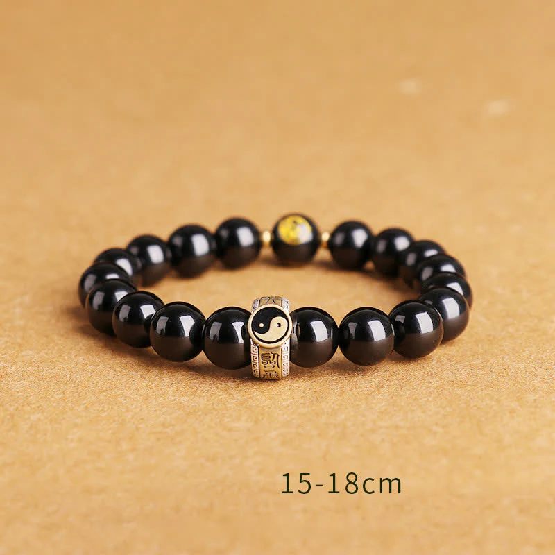 Mocoer 925 Sterling Silver Black Obsidian Gold Sheen Obsidian Silver Sheen Obsidian Yin Yang Protection Bracelet - Mocoer