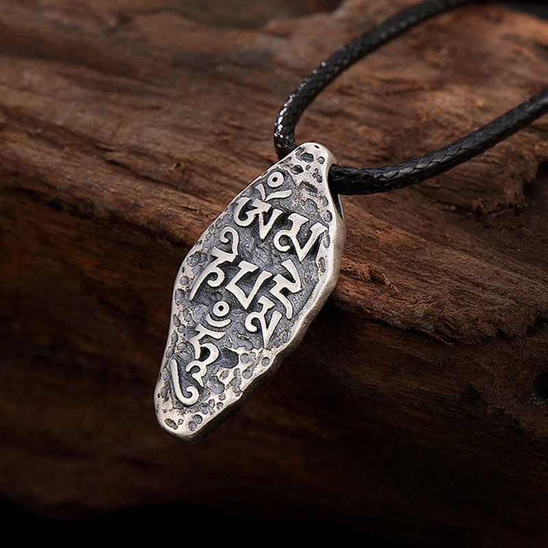 Mocoer Tibetan 925 Sterling Silver Om Mani Padme Hum Dorje Vajra Engraved Strength Necklace Pendant - Mocoer