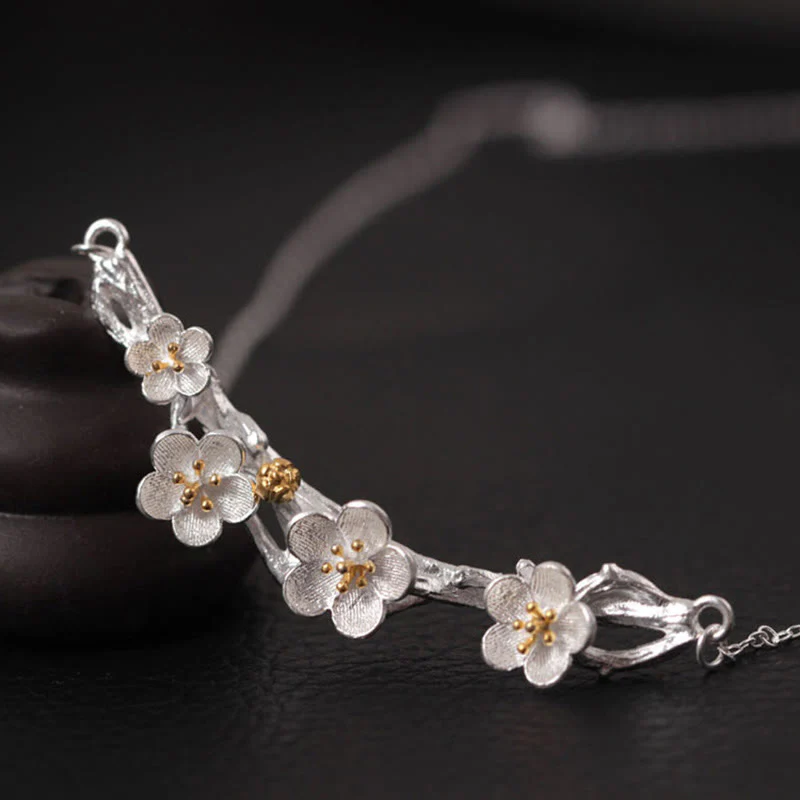 Mocoer 925 Sterling Silver Plum Bossom Protection Necklace Pendant - Mocoer