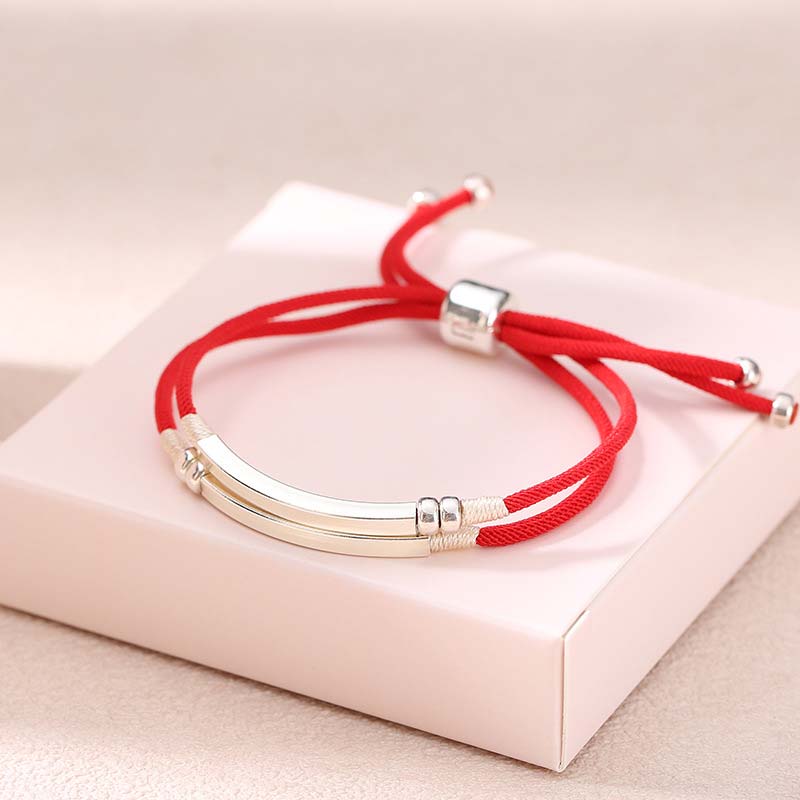 Mocoer 925 Sterling Silver Red String Layered Braid Bracelet - Mocoer