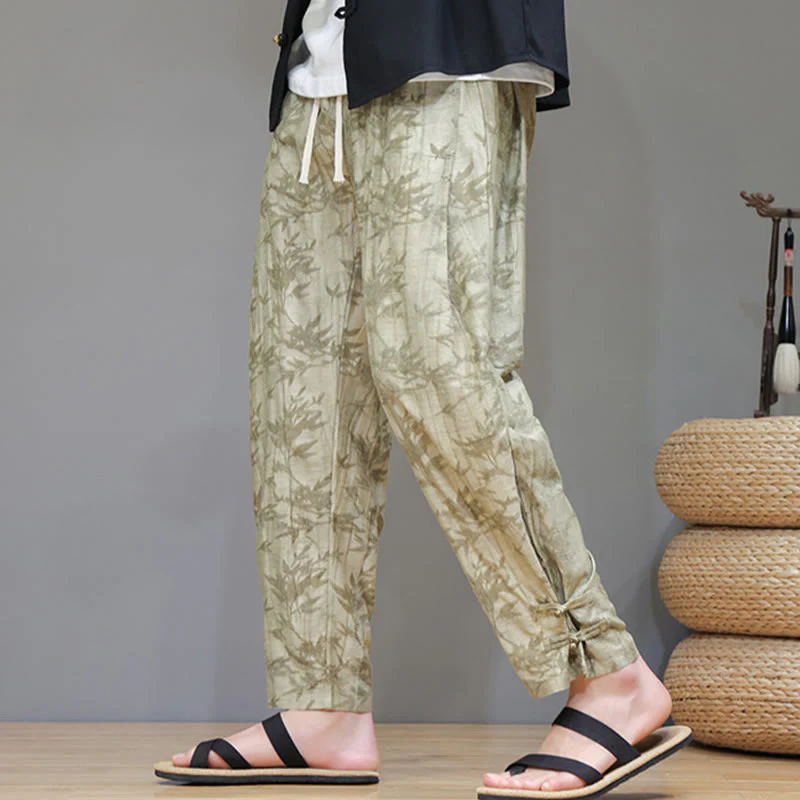 Mocoer Bamboo Ankle Frog-button Drawstring Men's Pants With Pockets - Mocoer