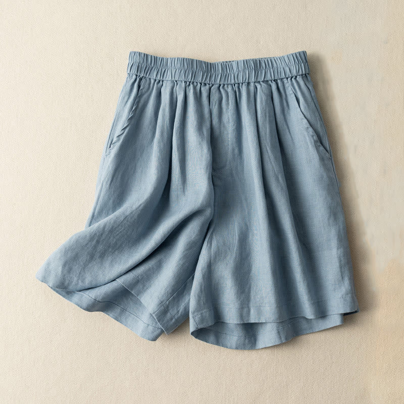 Mocoer Casual Plain Color Cotton Linen Women's Shorts With Pockets - Mocoer