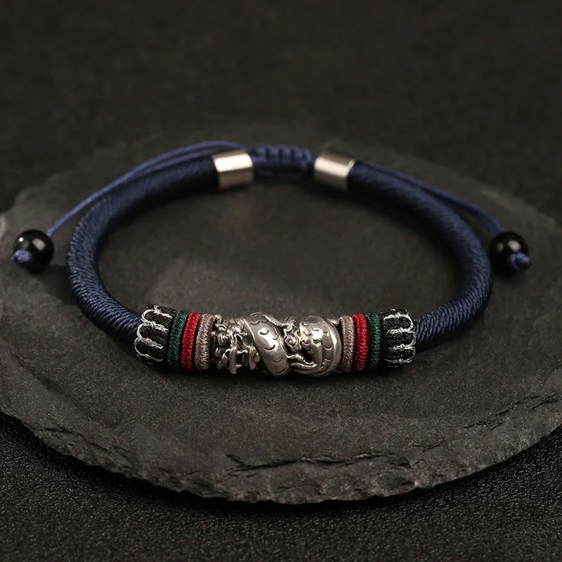 Mocoer Handmade 925 Sterling Silver Year Of The Dragon Auspicious Dragon Luck Rope Bracelet - Mocoer