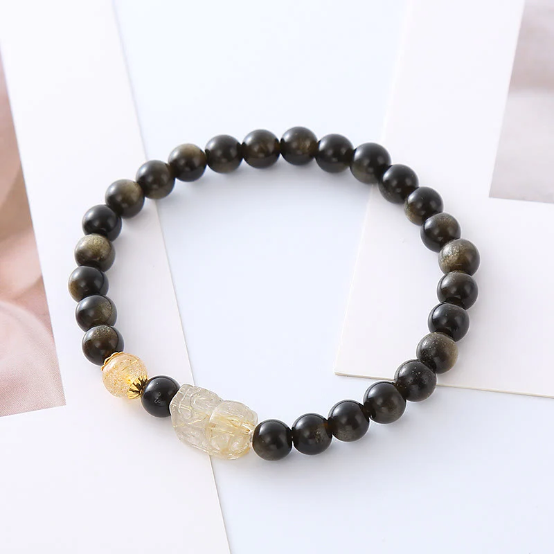 Mocoer Natural Gold Sheen Obsidian PiXiu Wealth Protection Bracelet - Mocoer