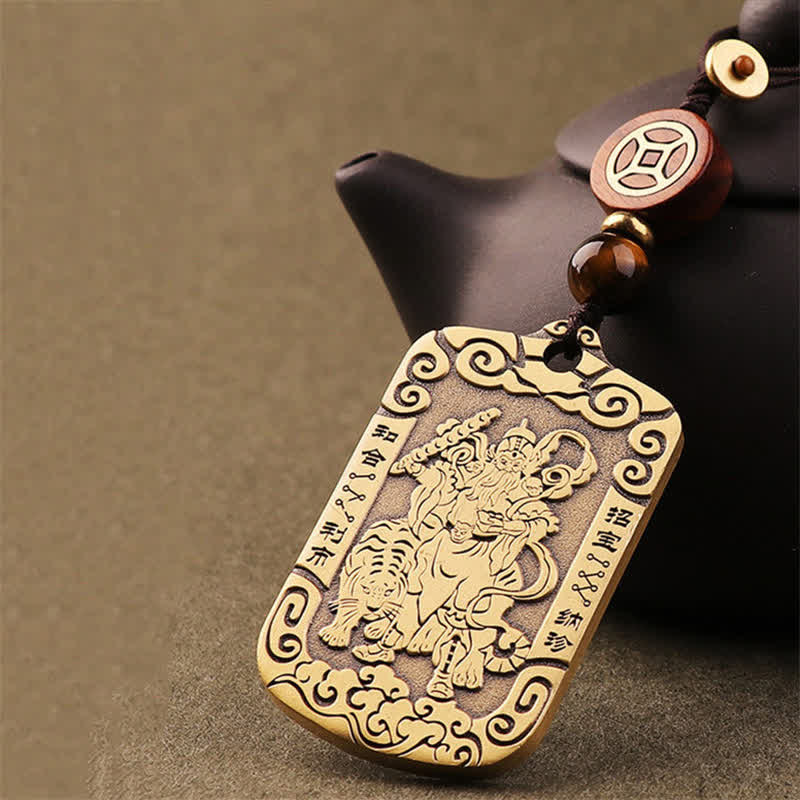 Mocoer God of Wealth Zhao Gongming Copper Protection Necklace Pendant Key Chain - Mocoer