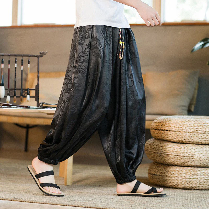 Mocoer Dragon Pattern Loose Men's Harem Pants With Pockets - Mocoer