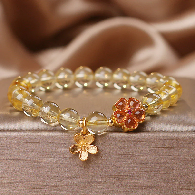 Mocoer Natural Citrine Flower Charm Prosperity Protection Bracelet - Mocoer
