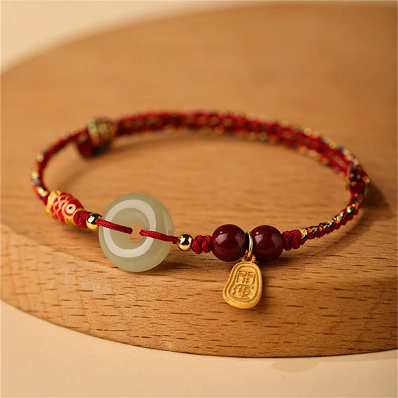 Mocoer 925 Sterling Silver Koi Fish Hetian Jade Peace Buckle Luck Bracelet - Mocoer
