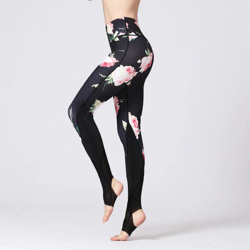 Mocoer Rose Peony Flower Print Design Sports Fitness Yoga Leggings Women's Yoga Pants - Mocoer