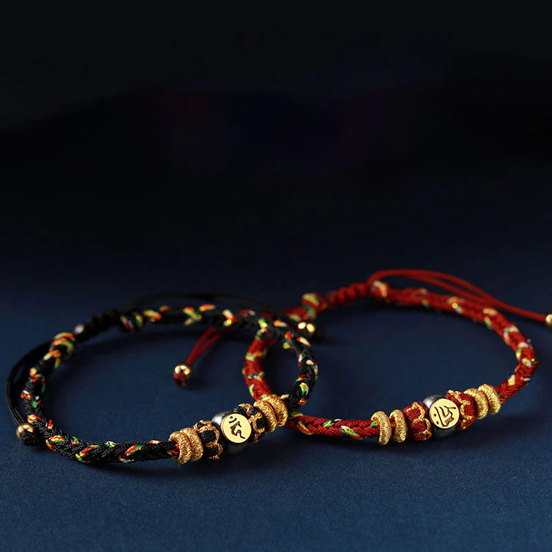 Mocoer Chinese Zodiac Natal Buddha Silver Luck Braided String Bracelet - Mocoer