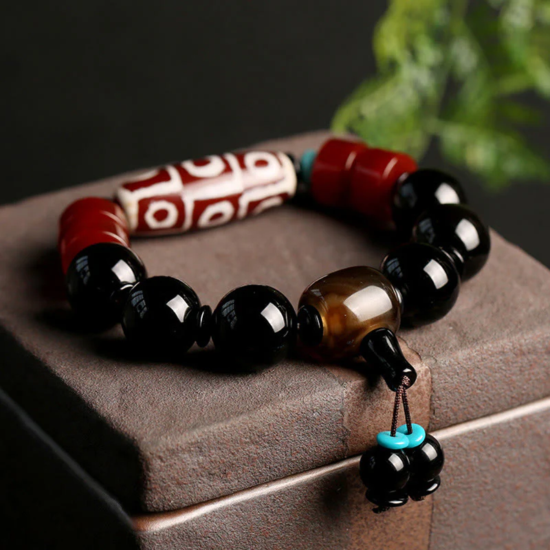 Mocoer Tibetan Nine-Eye Dzi Bead Black Onyx Wealth Protection Bracelet - Mocoer