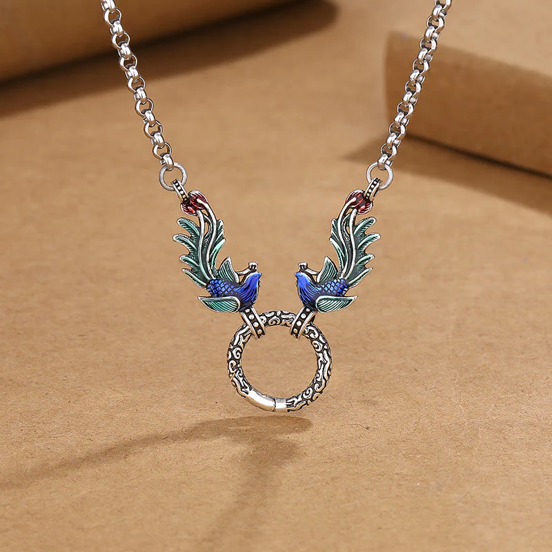 Mocoer Phoenix Lotus Flower Luck Protection Necklace Pendant - Mocoer