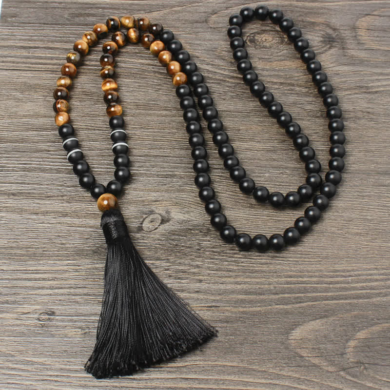 Mocoer Black Onyx Tiger Eye Fortune Bracelet Tassel Necklace Pendant - Mocoer