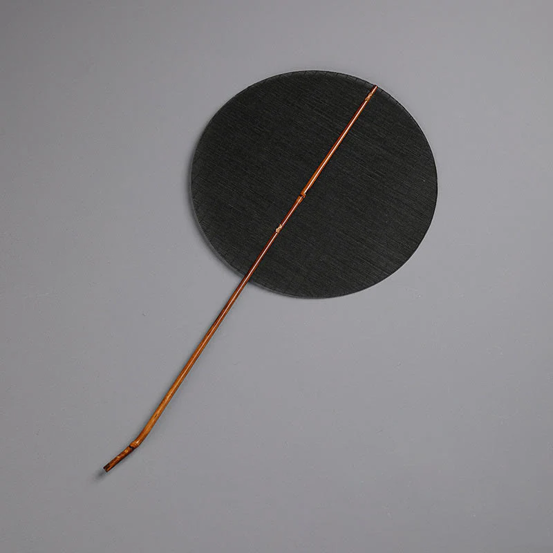 Mocoer Chinese Style Handmade Round Shaped Bamboo Long Handle Fan - Mocoer