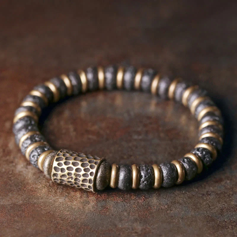 Mocoer Vintage Lava Rock Beads Calm Copper Bracelet - Mocoer