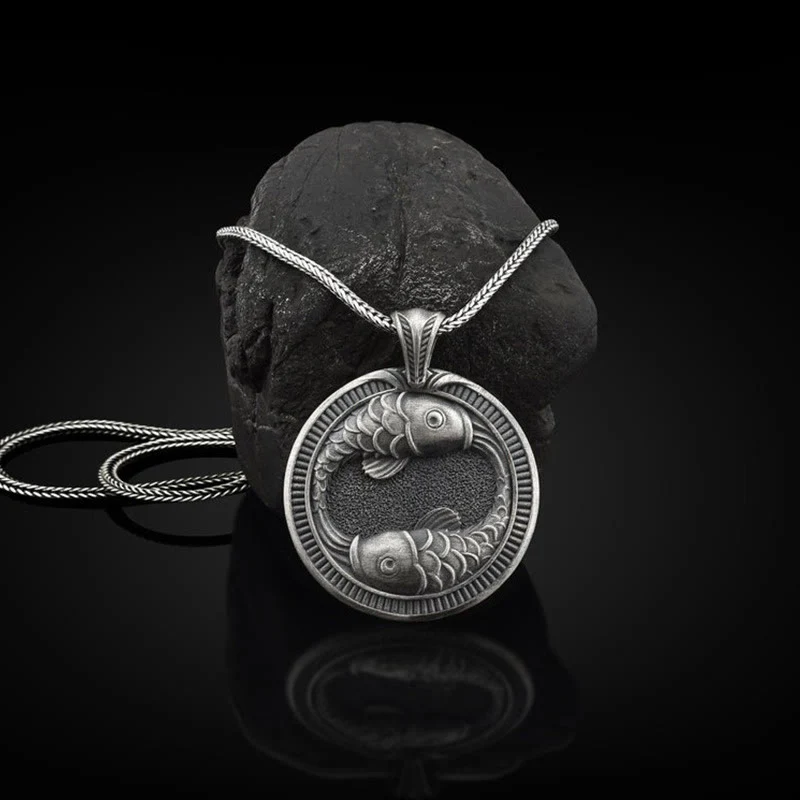 Mocoer Pure Tin Double Koi Fish Luck Success Necklace Pendant - Mocoer