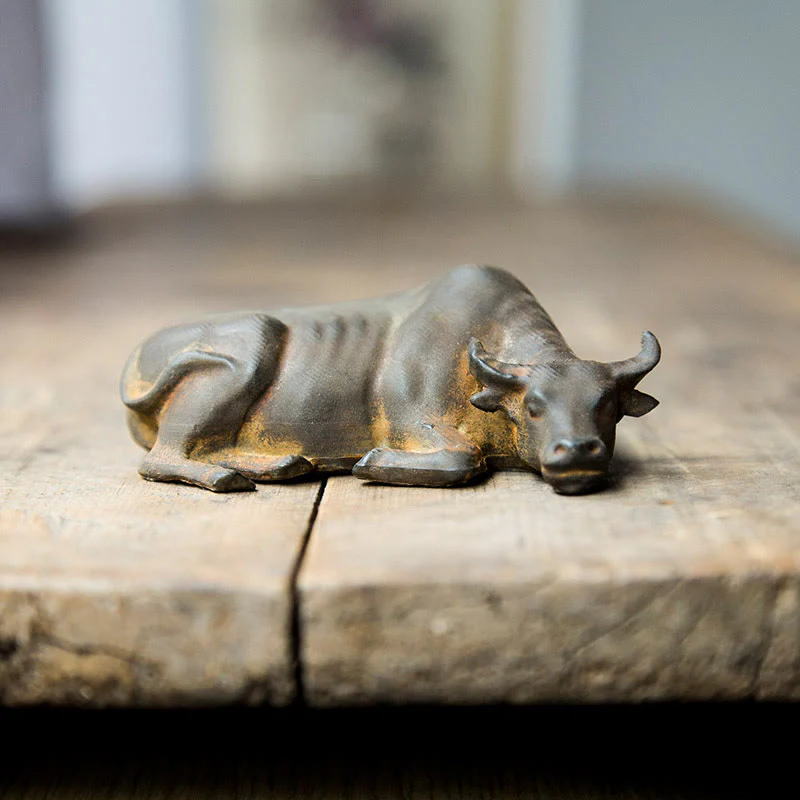 Mocoer Handmade Small Water Buffalo Bull Iron Powder Rust Cast Resin Statue Home Decoration - Mocoer