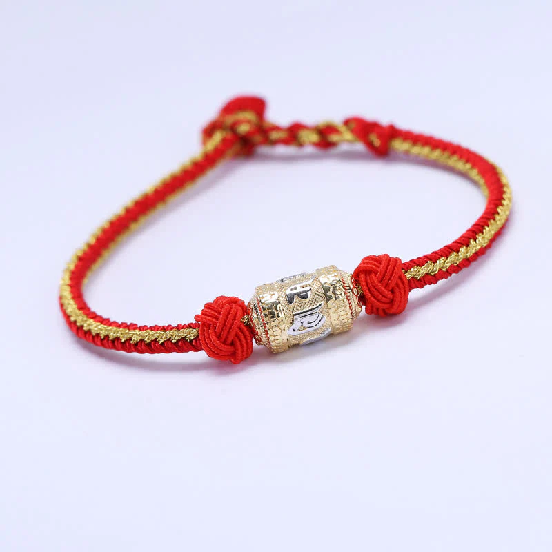 Mocoer 925 Sterling Silver Om Mani Padme Hum Prayer Wheel Luck Strength Red String Bracelet - Mocoer