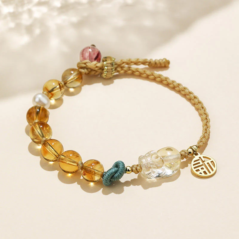 Mocoer Citrine PiXiu Fu Character Prosperity String Braided Bracelet - Mocoer
