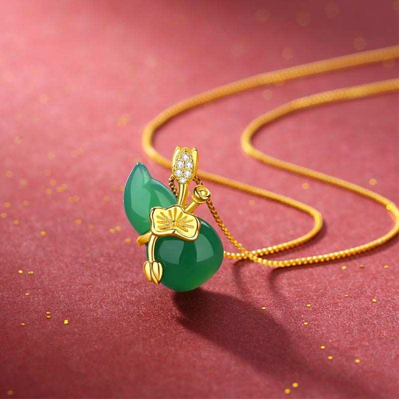 Mocoer Cyan Jade Gourd Lotus Leaf Abundance Pendant Necklace - Mocoer